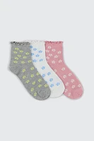 Ardene 3-Pack Floral Demi-Crew Socks | Polyester/Spandex