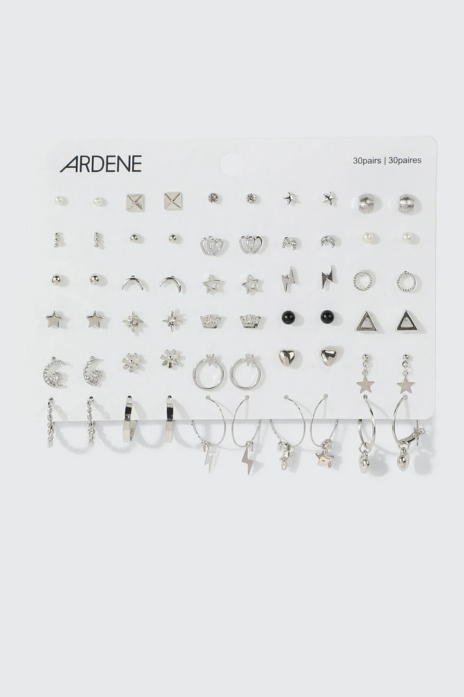 Ardene 30-Pack Assorted Earrings in Silver | Stainless Steel