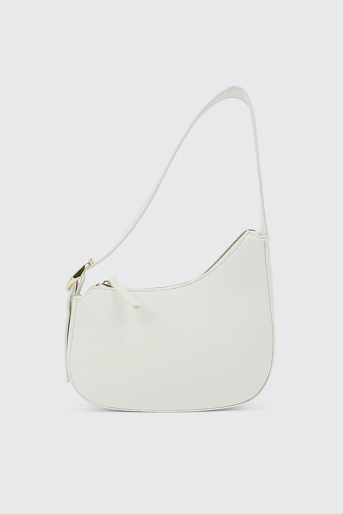 Ardene Asymmetrical Baguette Bag in White | 100% Recycled Polyester | Eco-Conscious