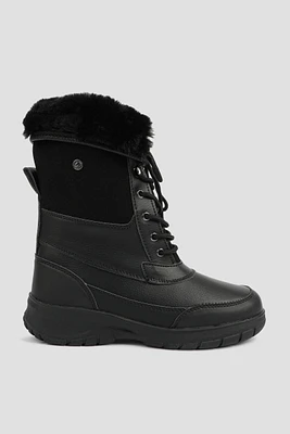 Ardene Fur Trim Snow Boots in Black | Size | Microfiber