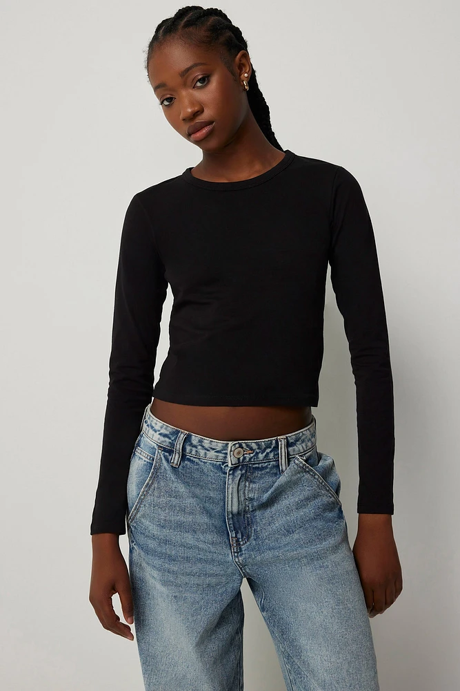 Ardene Basic Crop Long Sleeve T-Shirt in | Size | Cotton/Elastane | Eco-Conscious