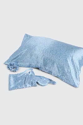 Ardene Floral Satin Sleep Set in Light Blue | Size 28 | Polyester