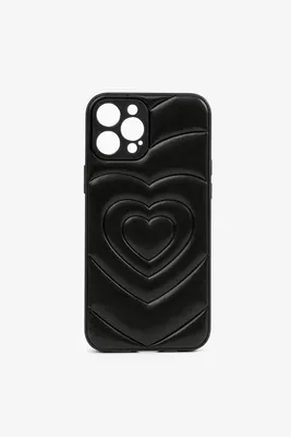 Ardene Embossed Heart iPhone 12 Pro Max Caes in Black | Faux Leather