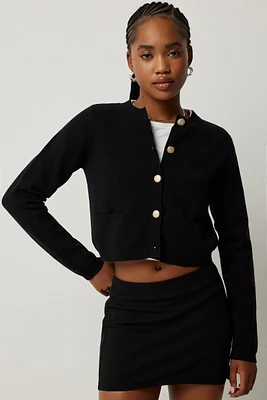 Ardene Crop Cardigan with Gold Buttons in Black | Size | Polyester/Nylon/Viscose