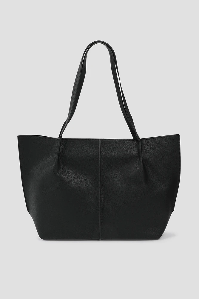 Ardene Large Black Tote Bag | Faux Leather/Polyester