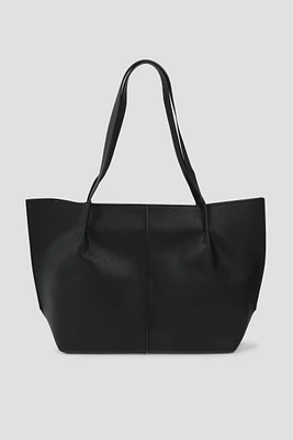 Ardene Large Black Tote Bag | Faux Leather/Polyester