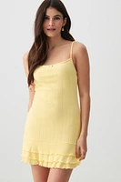 Ardene Pointelle Mini dress in Light Yellow | Size | Polyester/Spandex