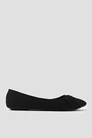 Ardene Ballet Flats with Pleated Detail in Black | Size | Faux Suede | Eco-Conscious