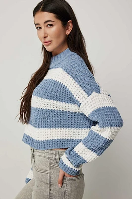Ardene Striped Chenille Mock Neck Sweater in | Size | Polyester/Nylon