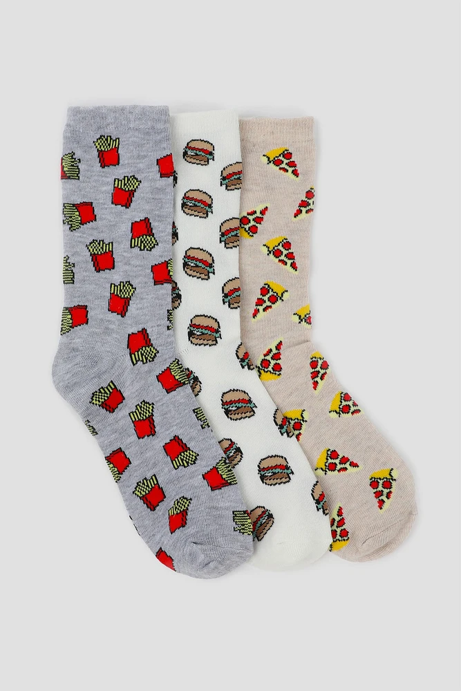 Ardene 3-Pack Fast Food Crew Socks | Polyester/Spandex