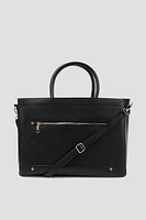 Ardene Tote Bag with Laptop Sleeve in Black | Faux Leather/Polyester