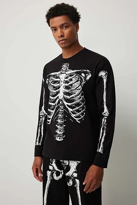 Ardene Man Skeleton Long Sleeve T-Shirt For Men in Black | Size | 100% Cotton