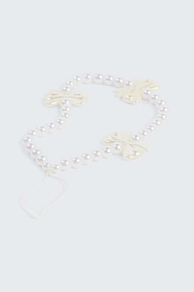 Ardene Pearl & Bow Beaded Phone Charm in White