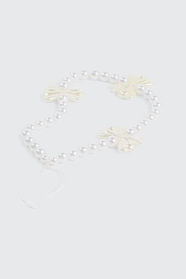 Ardene Pearl & Bow Beaded Phone Charm in White