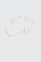 Ardene Pearl & Bow Beaded Phone Charm in White