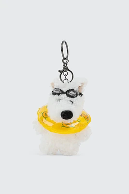 Ardene Plush Swimming Dog Keychain in White