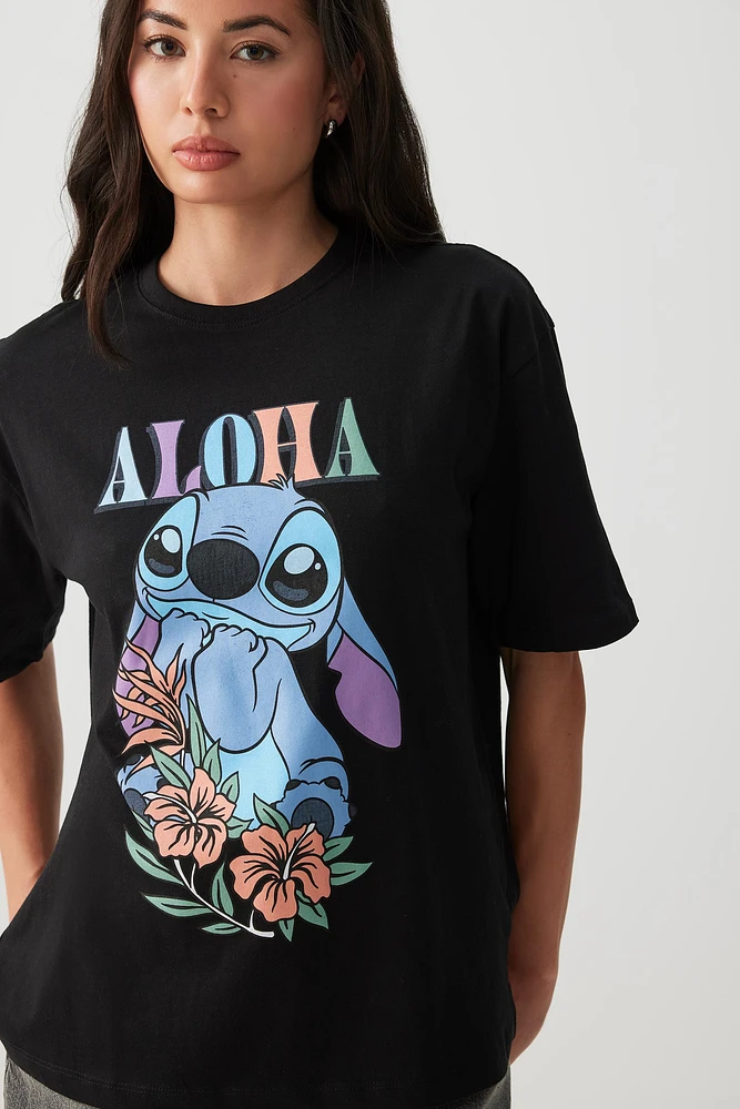 Ardene Oversized Aloha Stitch T-Shirt in Black | Size | 100% Cotton