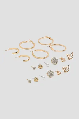 Ardene 9-Pack Heart & Butterfly Earrings in Gold | Stainless Steel