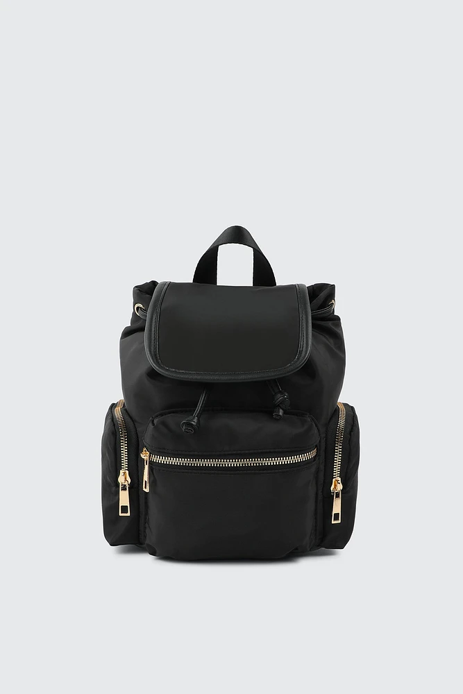 Ardene Nylon Flap Backpack in Black | Polyester/Nylon | Eco-Conscious