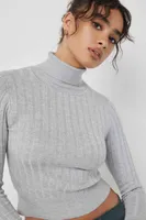 Ardene Ribbed Turtleneck Sweater in Light Grey | Size | Nylon/Viscose