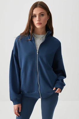 Ardene Mock Neck Zip Up Sweatshirt in Dark Blue | Size | Polyester/Cotton | Fleece-Lined