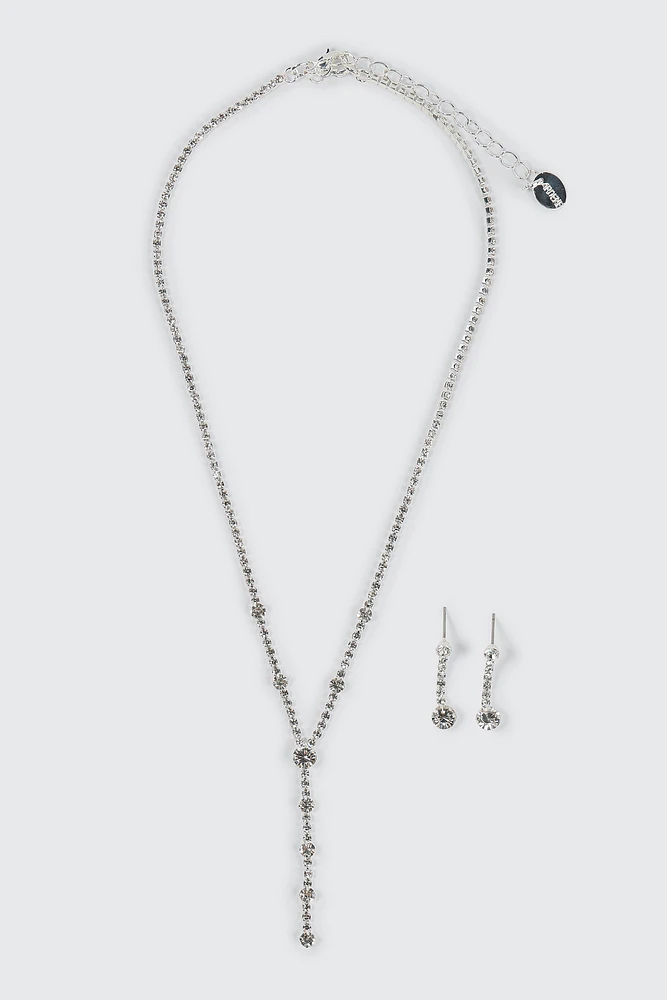 Ardene Y Necklace and Earrings Set in Silver | Stainless Steel