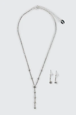 Ardene Y Necklace and Earrings Set in Silver | Stainless Steel