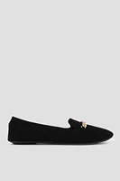 Ardene Loafers with Flat Chain Detail in Black | Size | Faux Suede