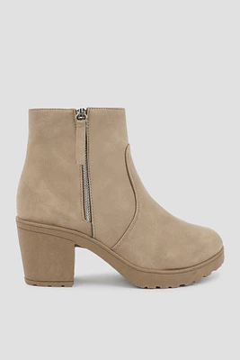 Ardene Lug Sole Booties in Beige | Size | Faux Leather/Faux Suede | Eco-Conscious