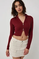 Ardene Two Way Zip Mock Neck Sweater in Burgundy | Size | Polyester