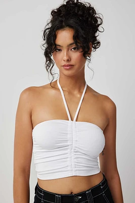Ardene Ruched Halter Tank Top in White | Size | Polyester/Spandex