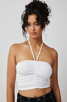 Ardene Ruched Halter Tank Top in White | Size | Polyester/Spandex