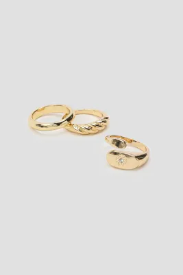 Ardene 3-Pack Star & Twist Rings in Gold | Size