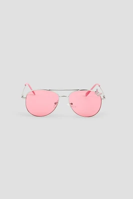 Ardene Kids Aviator Sunglasses with Butterfly Detail in Light Pink