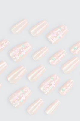 Ardene 20-Pack Floral Coffin Fake Nails in Light Pink