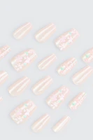 Ardene 20-Pack Floral Coffin Fake Nails in Light Pink