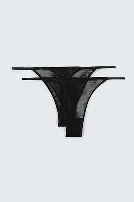 Ardene 2-Pack Lace Thong Panties in | Size | Nylon/Elastane