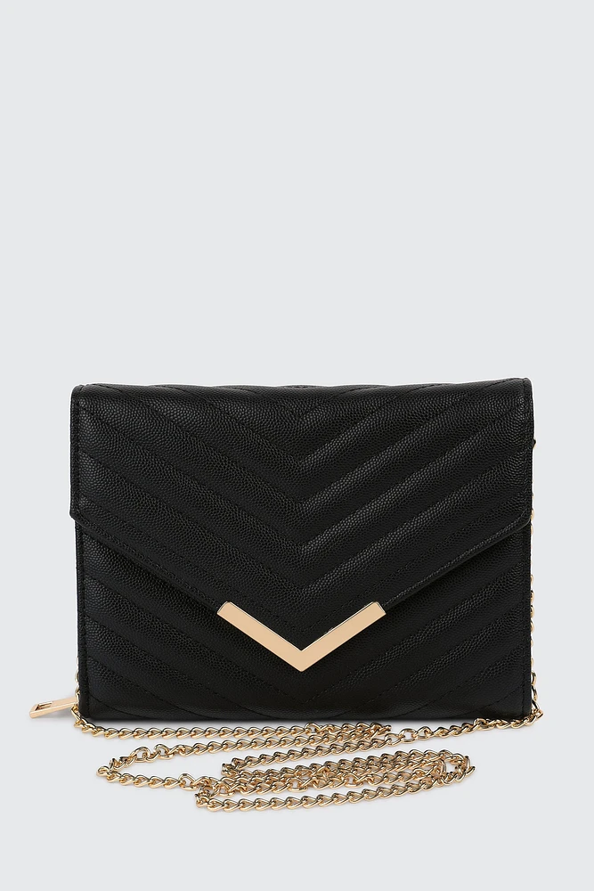 Ardene Chevron Enveloppe Clutch in | Faux Leather/Polyester