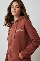 Ardene Oversized Graphic Zip-Up Hoodie in Red | Size | Polyester | Fleece-Lined