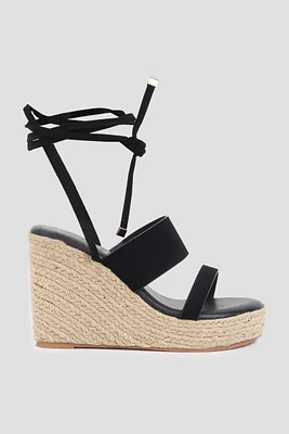 Ardene Lace Up Jute Wedge Sandals in Black | Size | Faux Suede