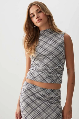 Ardene Printed Mesh Mock neck Top in | Size | Polyester/Spandex
