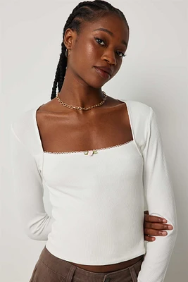Ardene Fitted Square Neck Top With Rosebud Detail in | Size | Polyester/Spandex