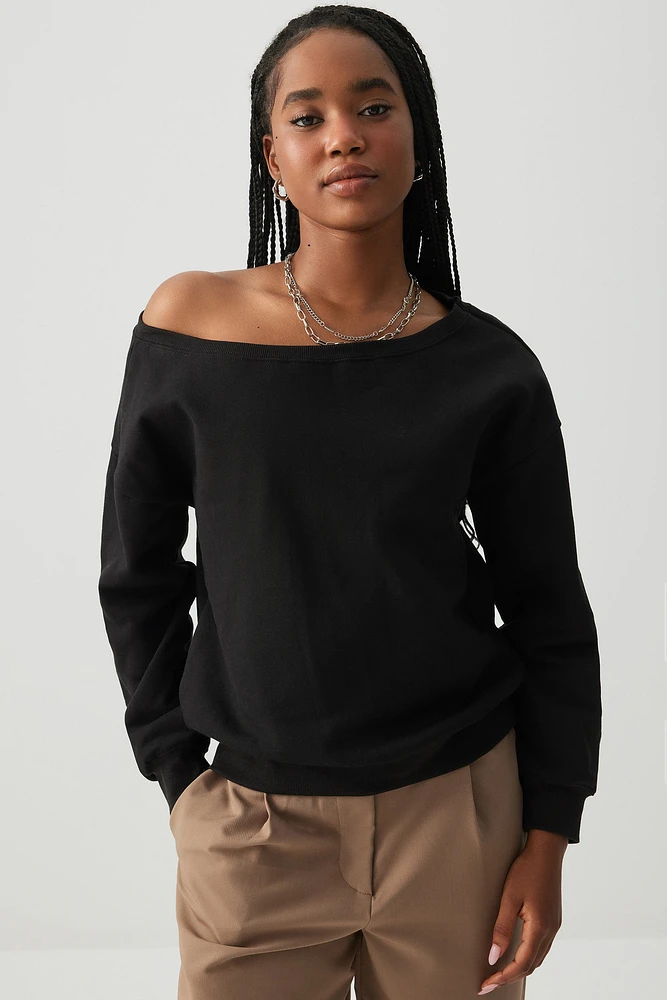 Ardene Off Shoulder Sweatshirt in | Size | Polyester/Cotton | Fleece-Lined