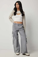 Ardene Low Rise Wide Leg Cargo Pants in Grey | Size | 100% Cotton