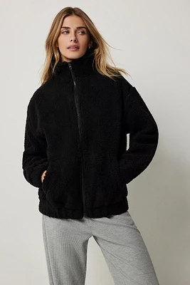 Ardene Oversized Sherpa Jacket in Black | Size | Polyester