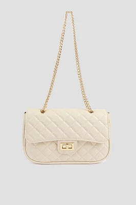 Ardene Chain Strap Quilted Bag in Beige | Faux Leather/Polyester