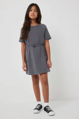 Ardene Kids French Terry Dress with Cargo Pockets in Grey | Size | Polyester/Cotton