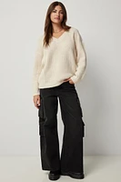 Ardene Mid Rise Wide Leg Cargo Jeans in Black | Size | 100% Cotton