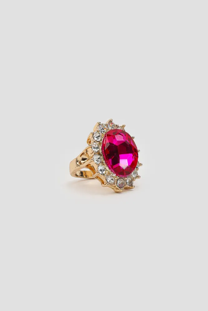 Ardene Embellished Stone Statement Ring in Pink | Size