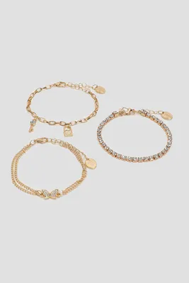 Ardene 3-Pack Chain Bracelets with Charms in Gold